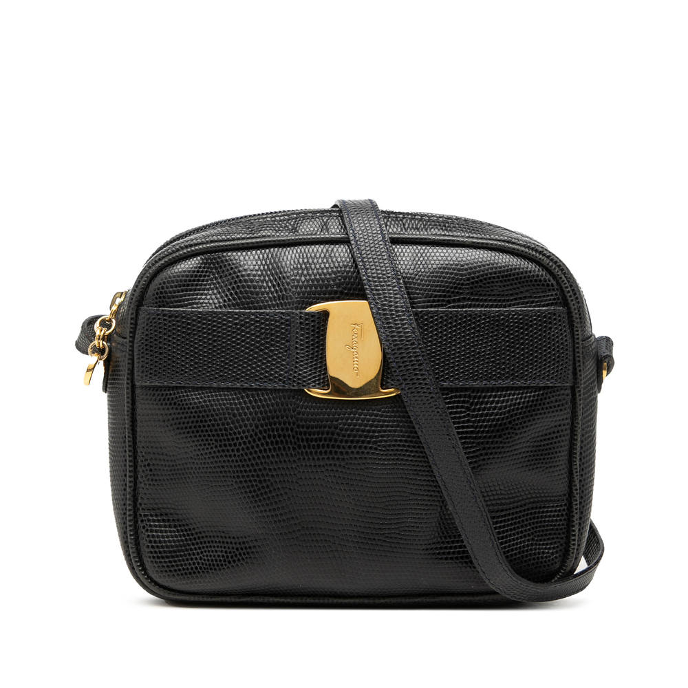Pre-Loved Ferragamo Lizard Embossed Leather Vara Crossbody